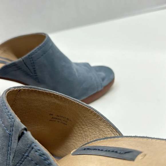 Frye Karissa Suede Mule Open Toe Slip On High Heel Sandal Shoe Blue Brown Size 6 - Picture 6 of 10